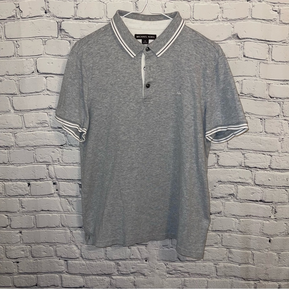 Mens Grey Michael Kors Collared Polo Shirt Medium